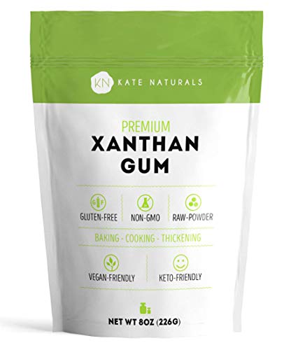 Product Cover Kate Naturals Xanthan Gum. 100% Natural. Perfect For Gluten-Free Baking, Cooking & Thickening Sauces, Gravies & Shakes. Non-GMO. Large Resealable Bag. 1-Year Guarantee. (8 oz (Starter Size))