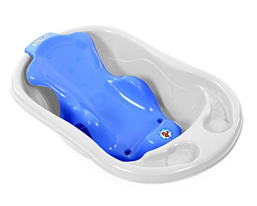Product Cover Sunbaby Baby Anti Slip Big Plastic Bathtub with Bath Toddler Seat Sling Non Slip Suction for Bathing,Baby Shower,Bubble Bath-Combo Pack-White/Blue