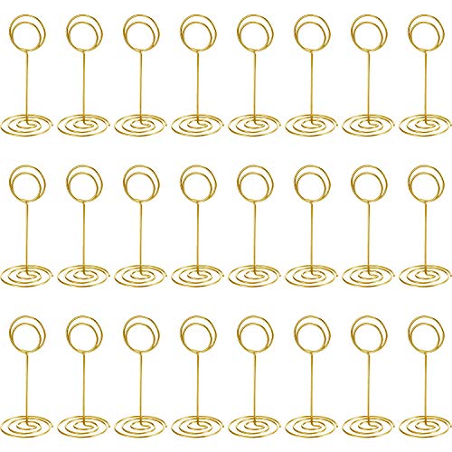 Product Cover TecUnite 24 Pack Table Number Holder Wedding Table Name Card Holder Clips Picture Memo Note Photo Stand (Gold)