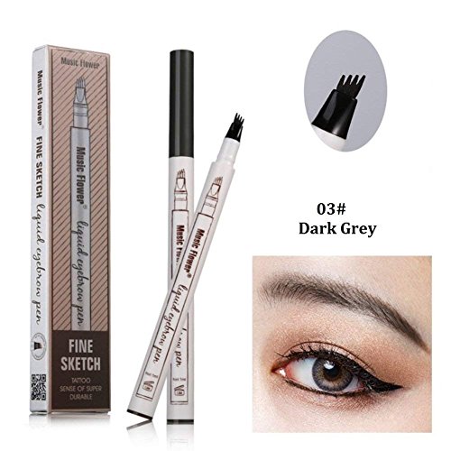 Product Cover Tattoo Eyebrow Pen with Four Tips Long-lasting Waterproof Brow Gel and Tint Dye Cream for Eyes Makeup (3#Dark Gray)