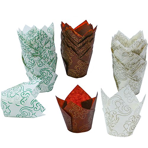 Product Cover Resinta 150 Pieces Tulip Baking Cups Cupcake Muffin Liners Wrappers for Parties Weddings Anniversaries in 3 Patterns