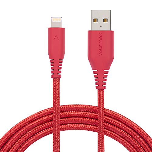 Product Cover Apple MFi Certified Lightning Cable 6ft, Voltmax Double-Braided iPhone Charger w/Reinforced Aramid Fiber for iPhone 11/11Pro Max, XS/XS Max, XR, X,8/8Plus, 7/7Plus, iPad Pro/Air 2, iPod (Red)
