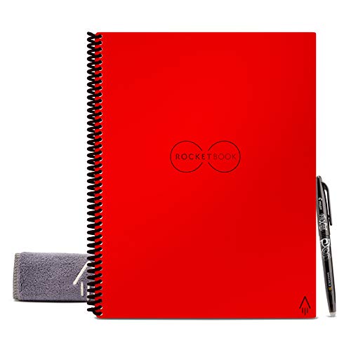 Product Cover Rocketbook Smart Reusable Notebook - Dot-Grid Eco-Friendly Notebook with 1 Pilot Frixion Pen & 1 Microfiber Cloth Included - Atomic Red Cover, Letter Size (8.5