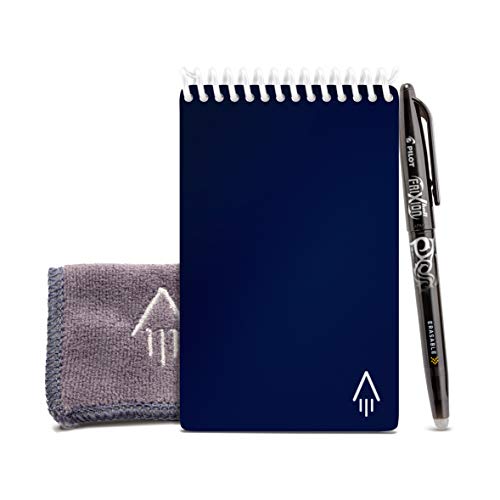 Product Cover Rocketbook Smart Reusable Notebook - Dotted Grid Eco-Friendly Notebook with 1 Pilot Frixion Pen & 1 Microfiber Cloth Included - Midnight Blue Cover, Mini Size (3.5
