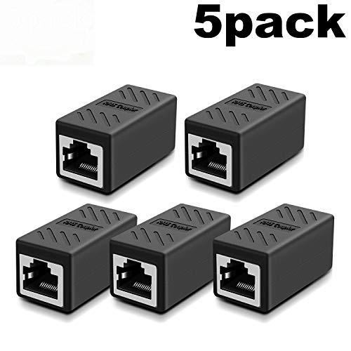 Product Cover RJ45 Coupler, Network Coupler, Ethernet Connectors, Hielded in-Line Coupler for Cat7/Cat6/Cat5e/Cat5 Ethernet Cable Extender Connector - Female to Female (Black-5 Pack)