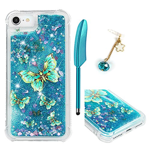 Product Cover iPhone 6 Case, iPhone 6S Case, Glitter Liquid Case Cover Quicksand Bling Sparkle Flowing Love Heart Slim Thin Shockproof Waterproof Soft TPU Bumper Protector for Girls ZSTVIVABlue Gold Butterfly
