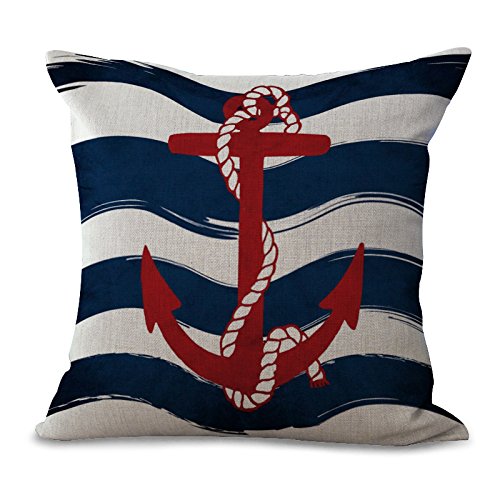 Product Cover Miracle Dec Nautical Fashion Stripes Anchor Pattern Linen&Polyeser Square Throw Pillow Covers Cushion Covers Textured (18