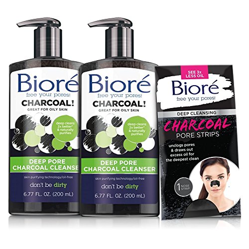 Product Cover Bioré 2-PACK Deep Pore Charcoal Cleanser for Oily Skin (6.77 oz each) + One Bioré Deep Cleansing Charcoal Pore Strip for Nose