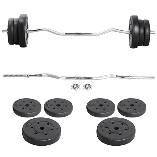 Product Cover Yaheetech Barbell Weight Set - Olympic Curl Bar & 6 Olympic Weights & 2 Olympic Barbell Clamps for Lifts 55LB