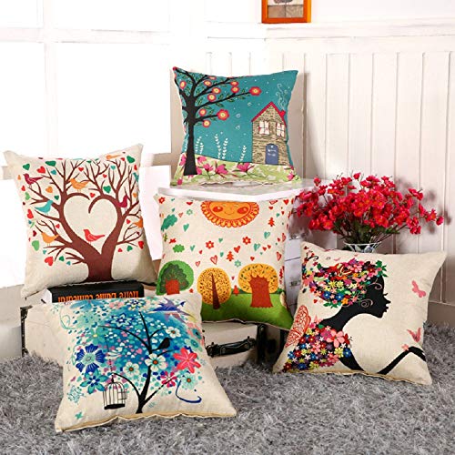 Product Cover AEROHAVENTM Set of 5 Abstract Decorative Hand Made Jute Throw/Pillow Cushion Covers - (Multicolor, 16 Inch x 16 Inch)