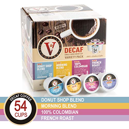 Product Cover Decaf Donut Shop, Morning Blend, 100% Colombian, and French Roast Variety Pack for K-Cup Keurig 2.0 Brewers, 54 Count, Victor Allen's Coffee Medium Roast Single Serve Coffee Pods