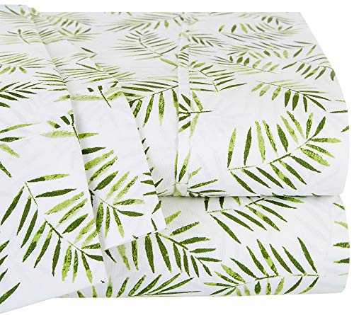 Product Cover Caribbean Joe Ultra-Soft Double Brushed 4-Piece Microfiber Sheet Set Beautiful Tropical Patterns, and Vibrant Solid Colors, Luxury, All-Season Bed Sheet Set - Palm Leaves, Full