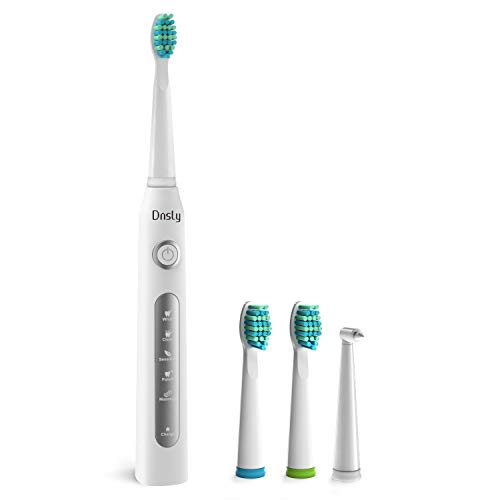 Product Cover Electric Toothbrush Clean as Dentists, Rechargeable Sonic Toothbrushes Built-in Smart Timer and 5 Deep Cleaning Modes, with 3 Replacement Brush Heads, Waterproof, White