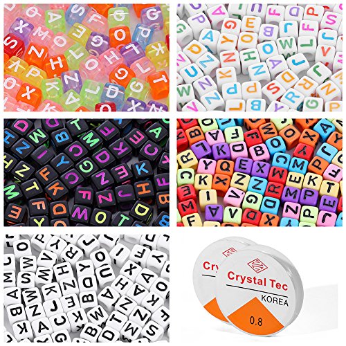 Product Cover KINGYAO Letter Beads for Jewelry Making Supplies Alphabet Beads for Kids Kandi Beads 750 Pieces 5 Colors Bead Accessories for Jewelry Making with 2 Beading Cords
