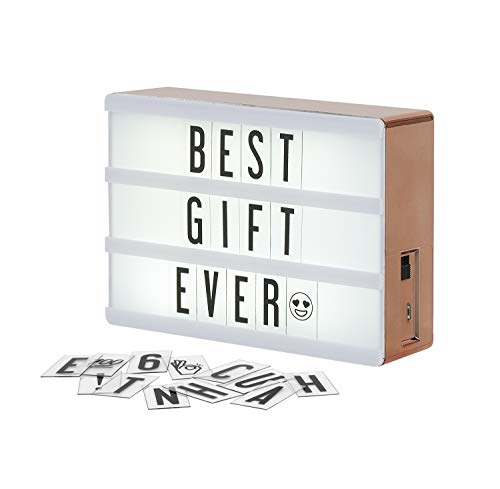 Product Cover My Cinema Lightbox Rose Gold Light Box, Micro LED Marquee with 100 Letters, Numbers and Emojis, DIY Mini Sign, A6 Size 4x6 inches, Metallic Rose Gold Finish With Matching Braided Rose Gold USB Cable