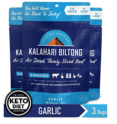 Product Cover Garlic Kalahari Biltong, Air-Dried Thinly Sliced Beef, 2oz (Pack of 3), Sugar Free, Gluten Free, Keto & Paleo, High Protein Snack