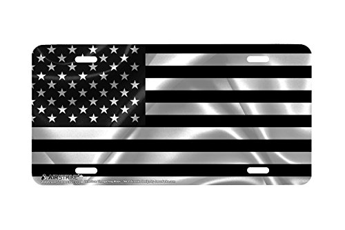 Product Cover Airstrike Black American Flag License Plate Patriotic Front License Plate (Made of Metal)-766