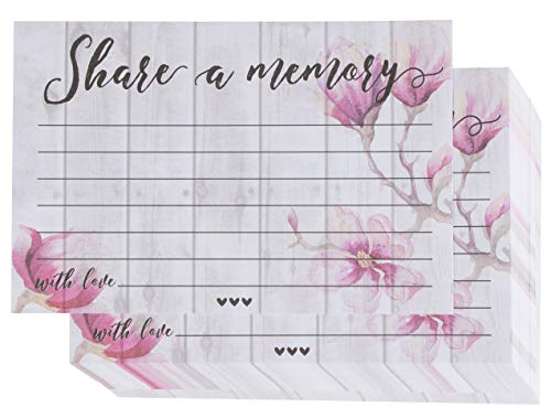 Product Cover Share a Memory Card - 100-Pack Single-Sided Flat Card for Funeral, Memorial Service, Celebration of Life Events, Pink Floral Design, 4 x 6 Inches