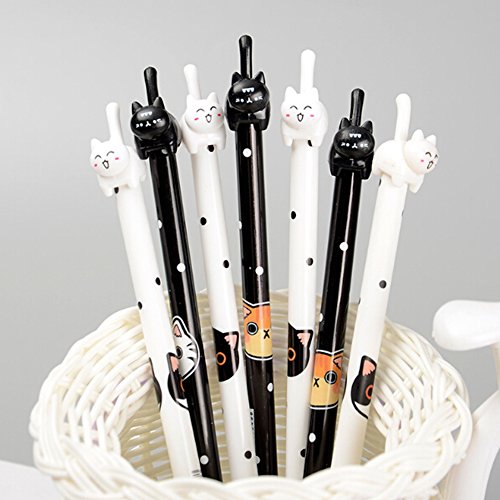 Product Cover Buytra 6 Pack Cute Cat Kitty Gel Roller Ball Pens with 0.38mm Extra Fine Point, Black Ink, Stationery Office Supplies, Back to School, Birthday Gift for Kids