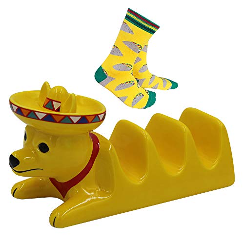 Product Cover TRUE BORN Taco Holder, Ceramic Cute Dog Taco Stand for 3 Taco Shells with Fun Taco Socks. Mexican Fiesta Dinnerware.Ideal for Taco Tuesday or Cinco de Mayo Food Parties