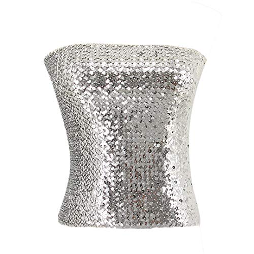 Product Cover Naimo Women's Sparkly Bling Sequin Tube Top Sexy Stretchy Crop Top Party Costume Clubwear Camisoles (Silver)