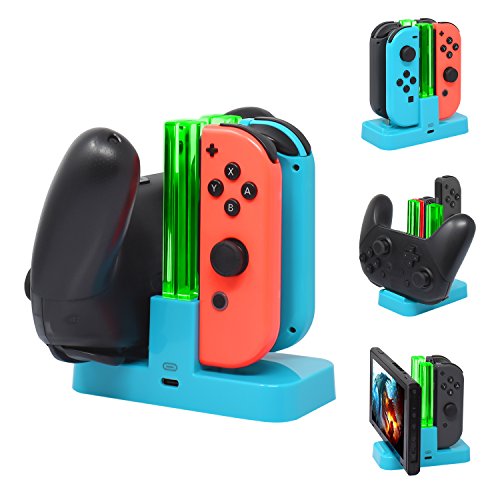 Product Cover FASTSNAIL Controller Charger for Nintendo Switch, Charging Dock Stand Station for Switch Joy-con and Pro Controller with Charging Indicator Blue