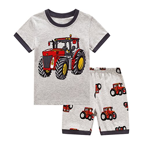 Product Cover RKOIAN Little Boys Short Pajamas Sets Toddler PJS Cotton Kids Sleepwears (Gray Tractor, 2T)