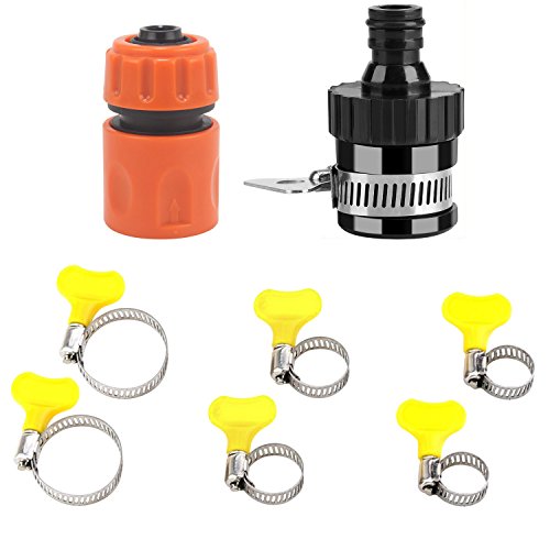 Product Cover HOKIPO® Garden Water Hose Fitting Accessories Set - 1 Universal Tap Adapter, 1 Quick Connector and 6 Hose Clamp