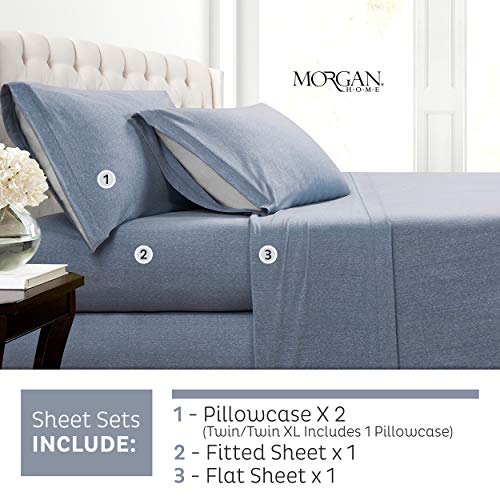 Product Cover Morgan Home Cotton Rich T-Shirt Soft Heather Jersey Knit Sheet Set - All Season Bed Sheets, Warm and Cozy (Twin XL, Heather Blue)
