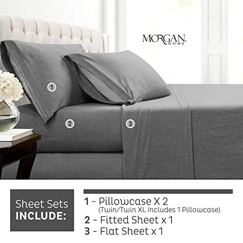 Product Cover Morgan Home Cotton Rich T-Shirt Soft Heather Jersey Knit Sheet Set - All Season Bed Sheets, Warm and Cozy (Queen, Heather Charcoal)