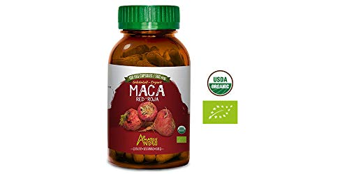 Product Cover Red maca Root Capsules - 100 * 500 mg - 100% Vegan Pills - Organic USDA Supplement - Amazon Andes Peru
