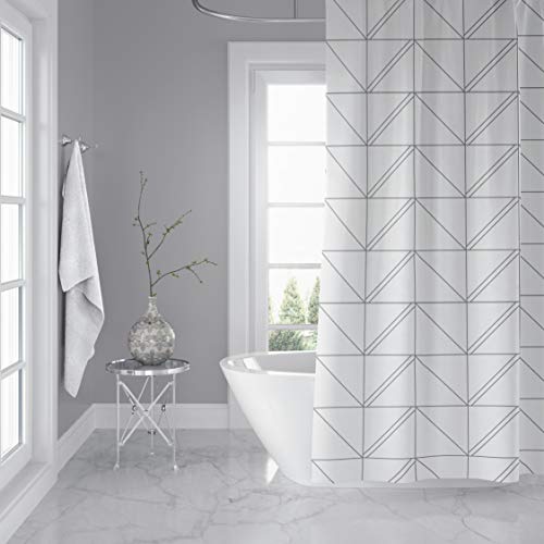Product Cover Horizon Home Essentials Modern Luxury Geometric Shower Curtain for Bathroom, 72 x 72 inch, Water and Mildew Resistant, 100% Polyester, Grey and White