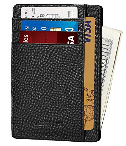 Product Cover ALBRINT Rfid Minimalist Leather Wallets for Men and Women Front Pocket Wallets Slim Card Holder (Black D01)