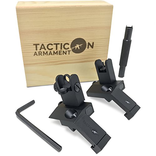 Product Cover TACTICON 45 Degree Offset Flip Up Iron Sights for Rifle Includes Front Sight Adjustment Tool | Rapid Transition Backup Front and Rear Iron Sight BUIS Set Picatinny Rail and Weaver Rails
