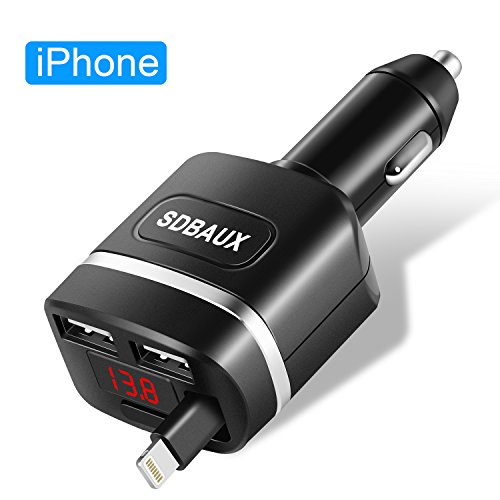 Product Cover SIQIWO Car Charger,Quick Charge 4.8A/24W with 2.8ft Retractable Cable Compatible/Replacement for iPad iPhone Xs Max XR X 8 7 6 5S Plus iPod,2 USB Ports for Samsung Galaxy LG and More (Black)