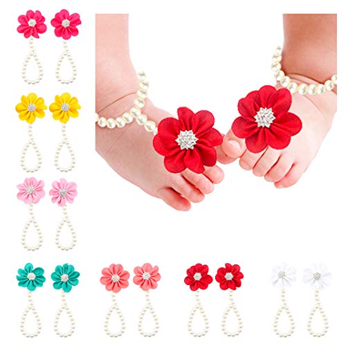 Product Cover 7PC Baby Girl Pearl Chiffon Barefoot Flower Sandals Value Set,Lovely and Charming Design Available Fit 3~48 Months (Color)