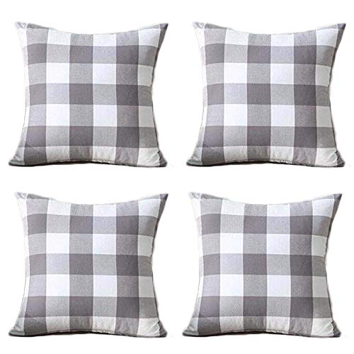 Product Cover Set of 4 Grey and White Buffalo Checker Plaids Cotton Soft and Comfortable Decorative Throw Pillow Cover Cushion Case for Sofa Bedding Room 18inches Both Sides