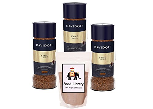 Product Cover FOOD LIBRARY THE MAGIC OF NATURE Davidoff Fine Aroma Instant Coffee, 100g (Pack of 3) + Food Library Drinking Chocolate Powder, 100g