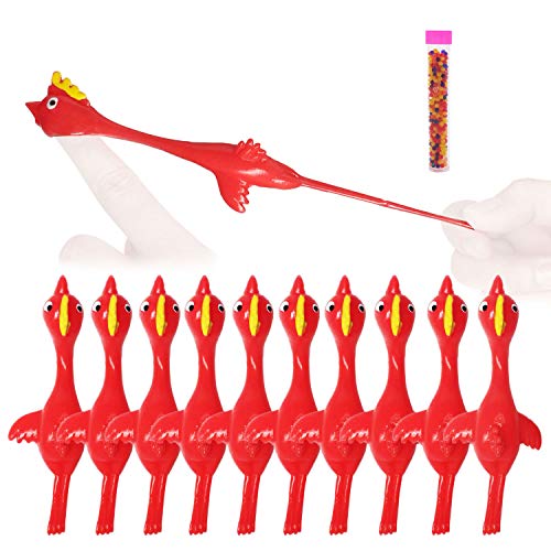 Product Cover Rubber Chicken Slingshot Novelty Stress Flickin Chicken Game Flying Chicken Toys Sticky Rubber Slingshot Chicken Office Pranks Easter Chicks Halloween Games Christmas Toys for Kids Adults 10 PCS