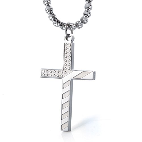 Product Cover Wolentty Stainless Steel American Flag Cross Necklace Engraved Religious Philippians 4:13 Pendant with 24