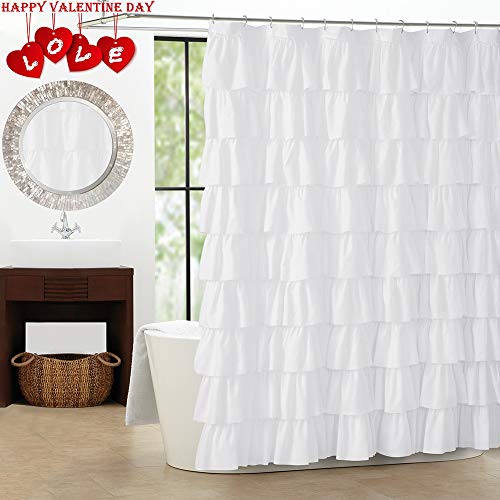 Product Cover WestWeir White Ruffle Shower Curtain - Farmhouse Cloth Bathroom 72 x 72 Inches Texture Fashion