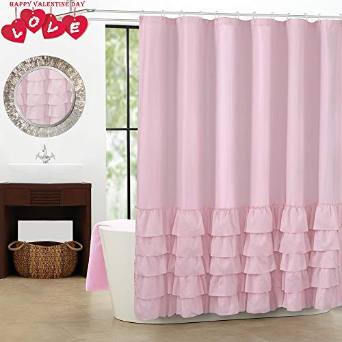 Product Cover WestWeir Ruffle Shower Curtain Sets - Pink for Bathroom 72 inches Long