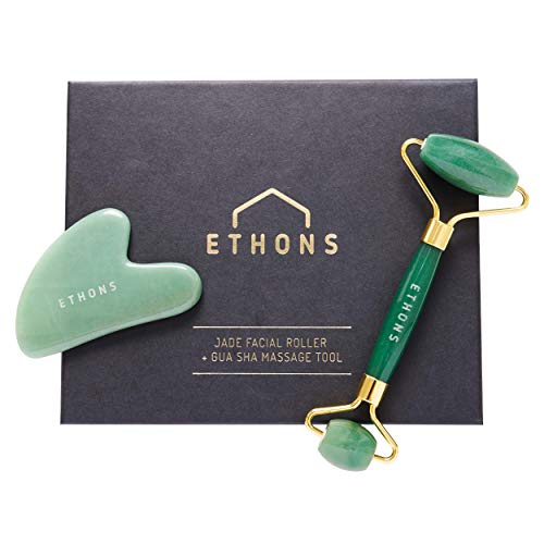 Product Cover ETHONS Jade Roller & Gua Sha 2 in 1 For Face - Premium Construction Face Massager - Skin Tightening De-Puff Face Scraper - Anti Aging - Relieves Headache & TMJ [Gift-Ready Packaging]