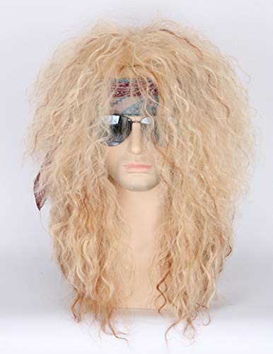 Product Cover Toposplay Men or Women Wig 80s Clothes Fashion Wig Rocker Metal Halloween Costume Wig Blonde Curly Afro Wig