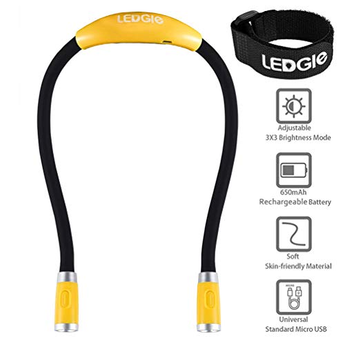 Product Cover LEDGLE LED Book Light Rechargeable Hug Light Reading Lamp Hands Free 4 LED Beads, 3 Adjustable Brightness, USB Cable Included for Reading in Bed Or Reading in Car (Yellow)