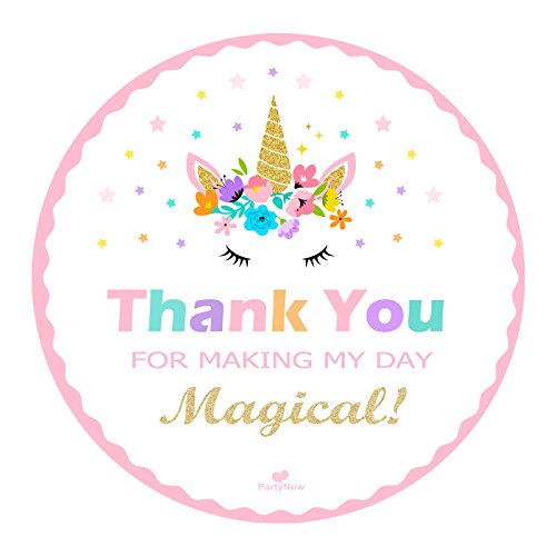 Product Cover Magical Unicorn Stickers - Gold Glitter - Party Favors - Thank You Unicorn Sticker for Kids - by PartyNow