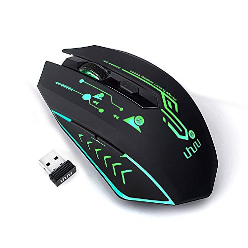 Product Cover UHURU Wireless Gaming Mouse Rechargeable, Up to 4800DPI, 6 Programmable Button, 7 Color Changeable, 2.4G RGB USB Wireless Gaming Mouse for Computer, Laptop, Mac, PC
