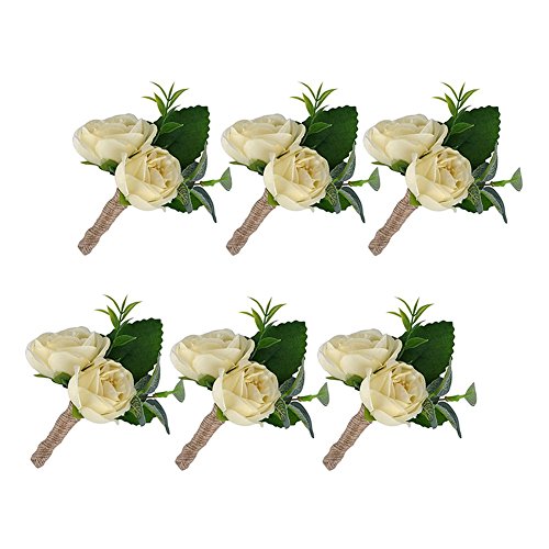 Product Cover YSUCAU Handcrafted Boutonniere for Men Wedding, Brooch Bouquet Corsage Classic Artificial Groom Bride Flowers with Pin for Wedding Prom Party 6 Pcs