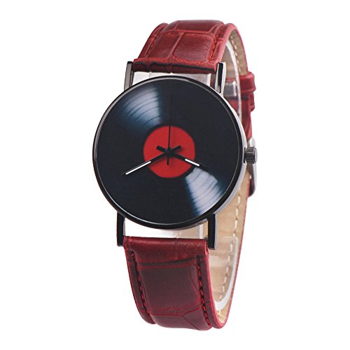 Product Cover Clearance! Charberry Mens Vinyl Records Watch Fashion Unisex Retro Design Alloy Quartz Watch (Red)