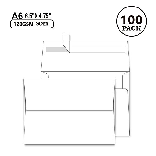 Product Cover A6 White Envelopes 4X6 100 Pack - Quick Self Seal,for 4x6 Cards| Perfect for Weddings, Invitations, Photos, Graduation, Baby Shower| 6.5 x 4.75 Inches (A6)